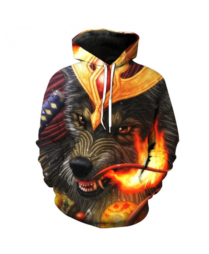 Crown spray Fire Wolf King Cool 3D Hooded Sweatshirt Men Women Casual Pullover Sportswear
