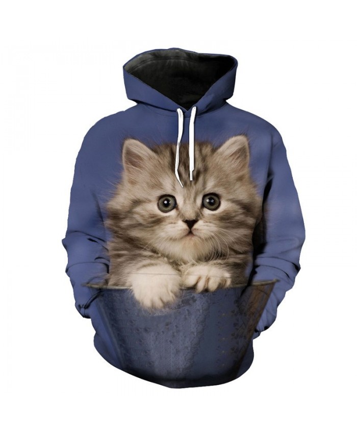 Cute Bucket Cat Funny Hooded Sweatshirt Pullover Casual Hoodie Autumn Tracksuit Pullover Hooded Sweatshirt