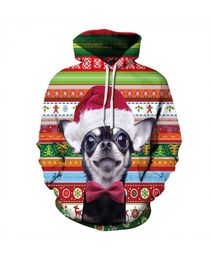 Cute Dog Christmas Print Unisex Men Women Autumn Hoodies Slim Sweatshirt For Couple Lovers Winter Hooded Pullovers Dropship