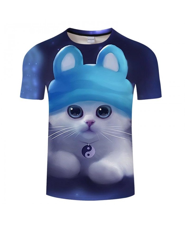 Cyan Hat Cat 3D Print Men tshirt Crossfit Shirt Casual Summer Short Sleeve Men Brand T Shirt Men Round Neck Tops&Tee
