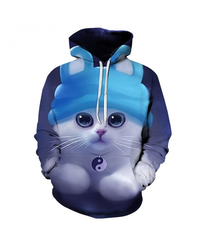 Cyan Hat Cat 3D Printed Mens Pullover Sweatshirt Pullover Casual Hoodie Men Streetwear Sweatshirt Tracksuits Hoodie