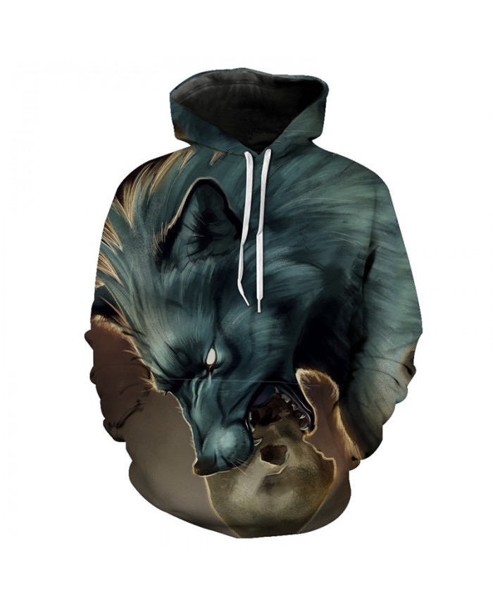 Casual hoodies roaring black wolf print cool sportswear pullover ...