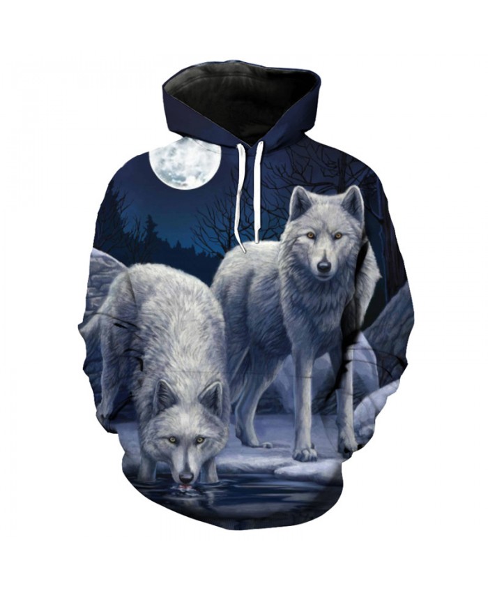 Dark night gray wolf print fashion 3D hooded sweatshirt Streetwear Men Women Casual Pullover Sportswear