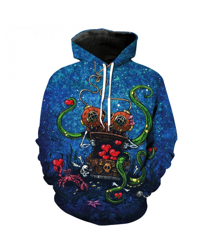 Deep Sea Abandoned Treasure Skull Print Fashion Personality Hooded Sweatshirt