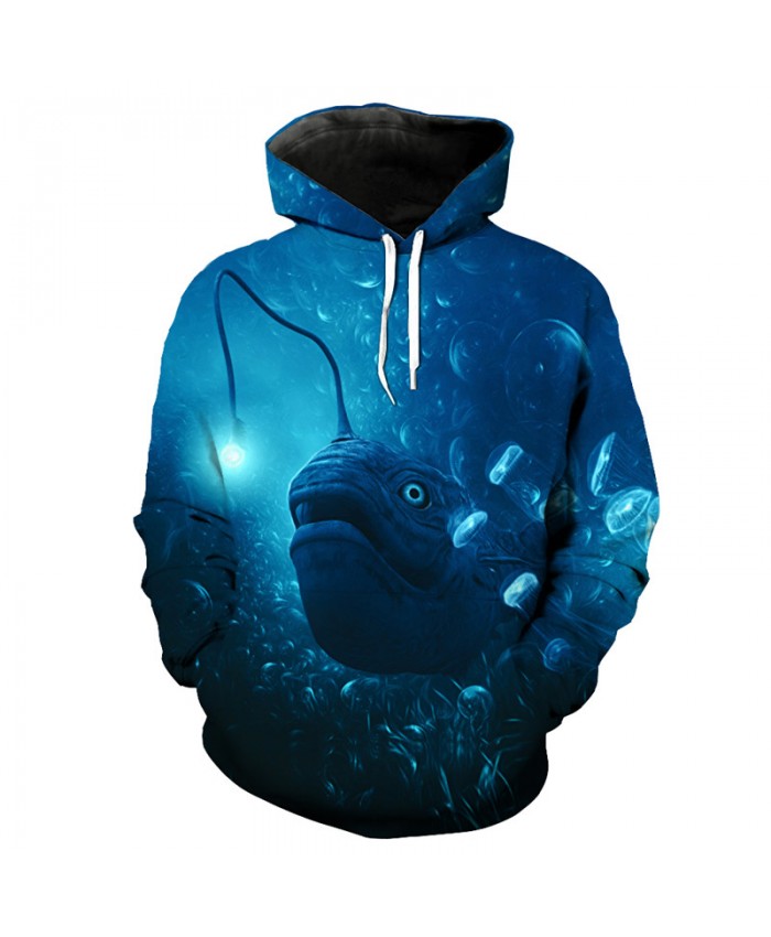 Deep sea lantern fish print fashion men's hooded sweatshirt Men Women Casual Pullover Sportswear