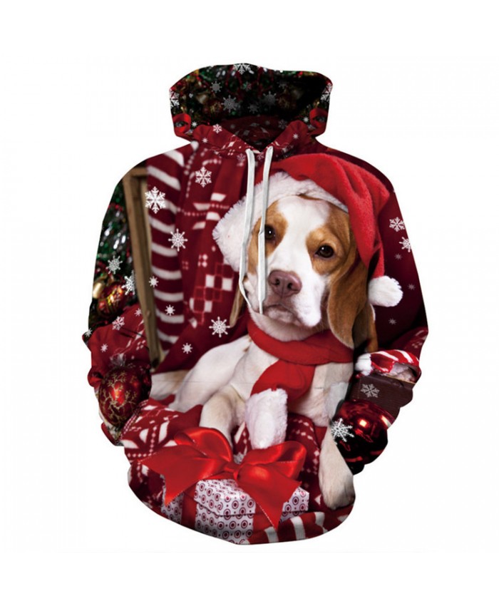 Dog Wearing A Hat Christmas Hoodies 3D Sweatshirts Men Women Hoodie Print Couple Tracksuit Hooded Hoody Clothing