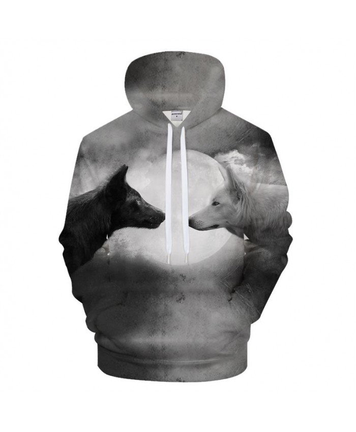 Double Wolf Hoodies Men 3D Sweatshirt Harajuku Hoody Pullover Tracksuits Streatwear Coat Moon Hooded Lover Drop ship