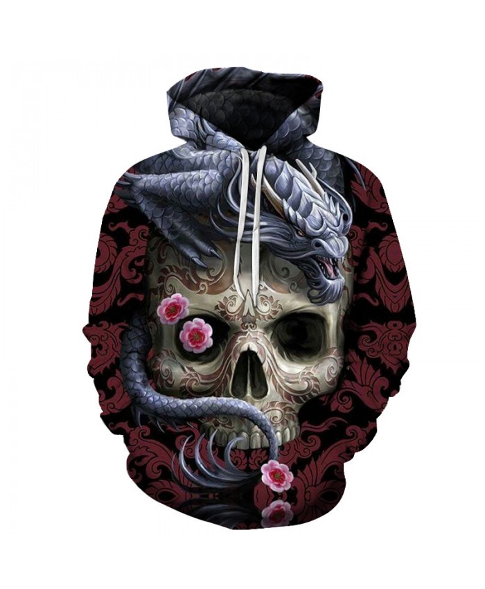 Dragon Skull 3D Print Hoodies for Men Drop Ship Flower Hoody Pullover Autumn Winter 2021 Streetwear Tracksuit