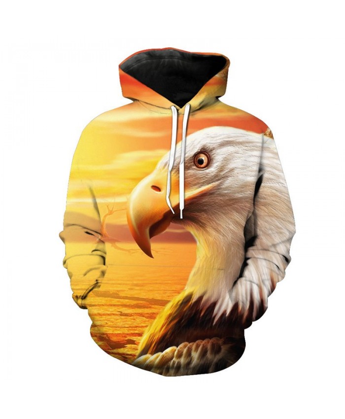 Dry River Bed Eagle Print Yellow Hooded Sweatshirt Casual Hoodie Autumn Tracksuit Pullover Hooded Sweatshirt
