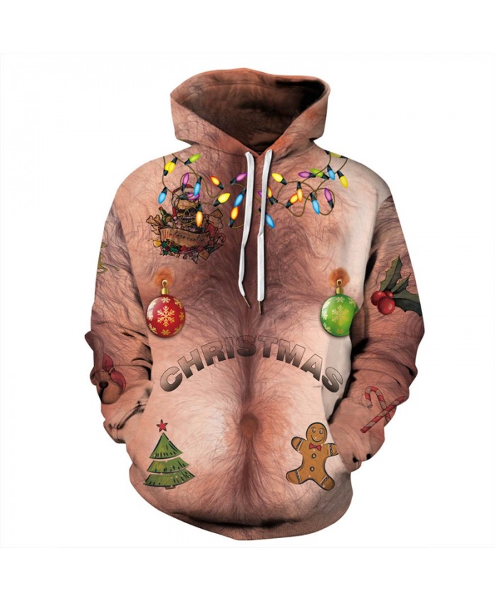 EU Size Christmas 3D Hoodies Chest Hair Men Women Long Sleeve All Over Printed Pullover Hoody Tops 2021 Hooded Sweatshirts