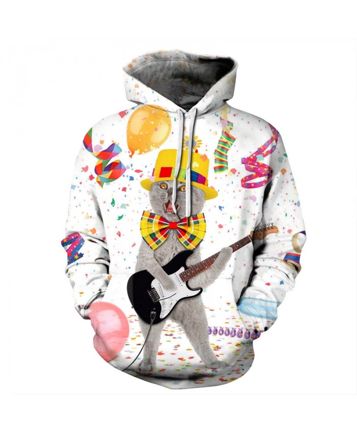 EU Size Christmas Cat Guitar Hoodie Sweatshirt Men Women 2021 Fashion Hip Hop Pullover Hoody Tops Casual Sportswear Tracksuit