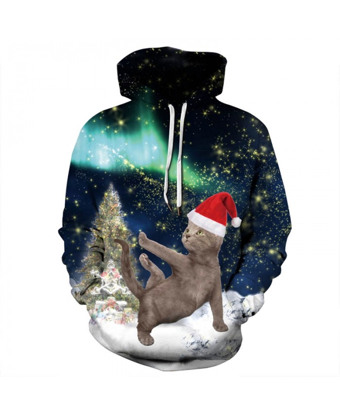 EU Size Christmas Tree Cat 3D Hoodies Sweatshirts Men Women Autumn Winter Clothing Pullover Hoody Tops Tracksuit Plus Size