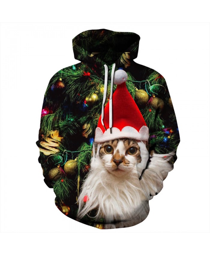 EU Size Christmas Tree Cute Cat Hooded Sweatshirts Men Women Sportswear Pullover Tracksuit All Over Printed 3D Hoodie Hoodies