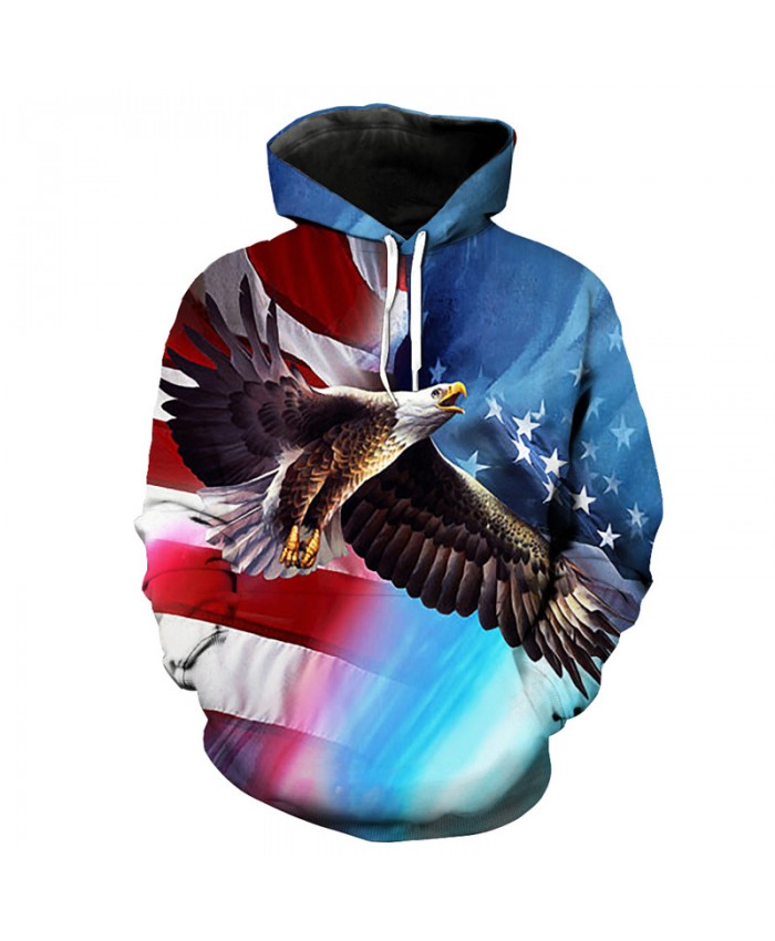 Eagle American Flag Print Funny Blue Hooded Sweatshirt Fashion Pullover Casual Hoodie Autumn Tracksuit Pullover Hooded Sweatshirt