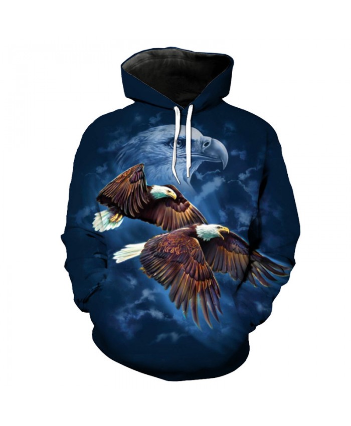 Eagle Print Blue Hooded Sweatshirt Pullover Fashion Sportwear Casual Hoodie Autumn Tracksuit Pullover Hooded Sweatshirt