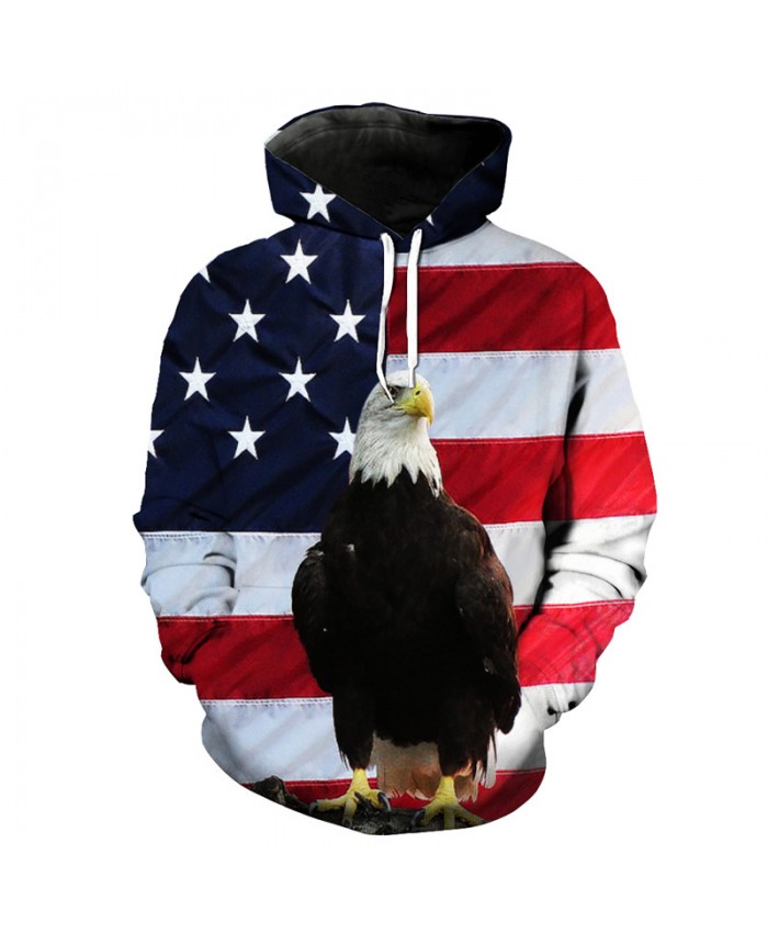 Eagle Style American Flag Print Hooded Sweatshirt Pullover Casual Hoodie Autumn Tracksuit Pullover Hooded Sweatshirt