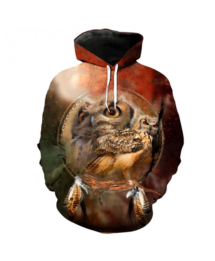 Eagle Style Mirror Owl Print Funny Orange Hooded Sweatshirt Pullover Casual Hoodie Autumn Tracksuit Pullover Hooded Sweatshirt