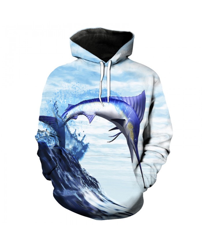 Elegant Flying Sailfish Fashion Hooded Pullover Cool Streetwear Men Women Casual Pullover Sportswear