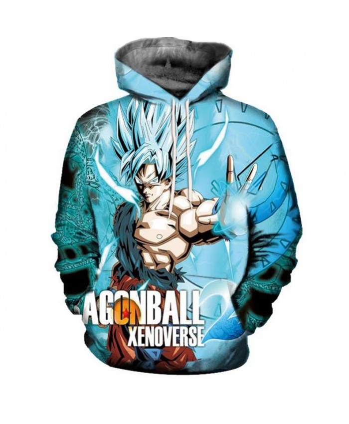 Europe and the United States foreign trade 3D anime men's printing hooded pockets hooded sweater men's tide super Saiyan blue cartoon sweater