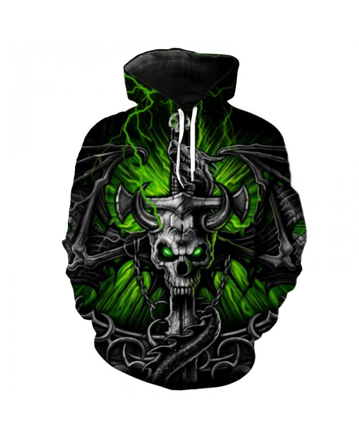 Evil Sword Hooded Shirt Dragon Skull Print Green Lightning Fashion Hoodie 2021 Street Pullover Tracksuit Pullover Hooded Sweatshirt