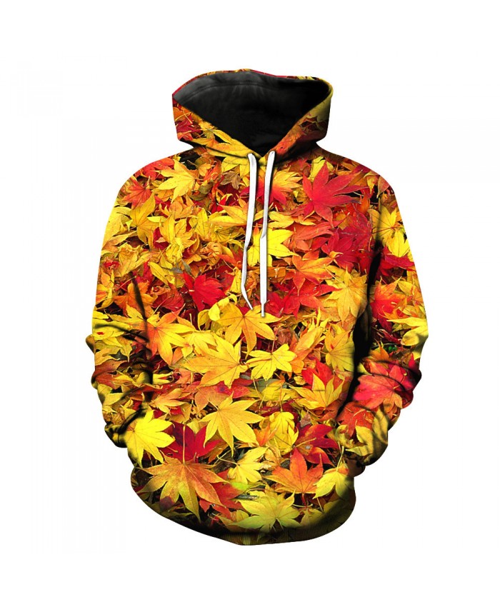 Exquisite Foliage 3D Printing Fashion Hooded Sweatshirts Maple Leaf Pattern Men and Women Sportswear A