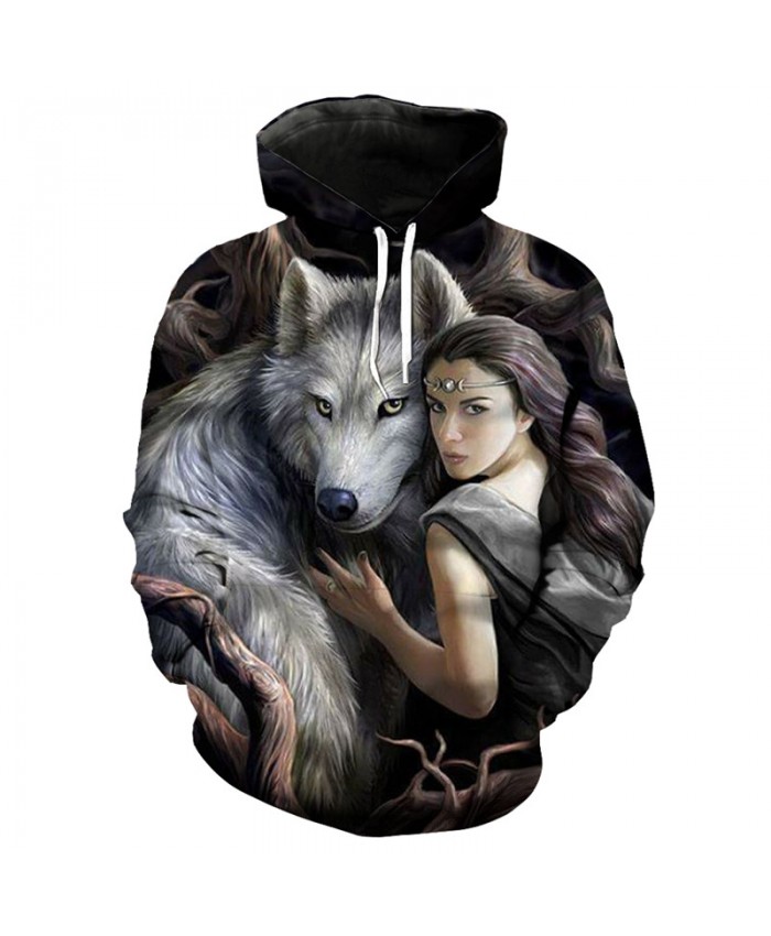 Fairytale Princess Grey Wolf Print Fashion Hooded Pullover 3D Sweatshirt Men Women Casual Pullover Sportswear