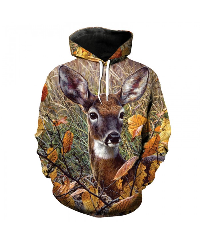 Fashion 3D Prairie deer Print Fun Hooded Sweatshirt Pullover