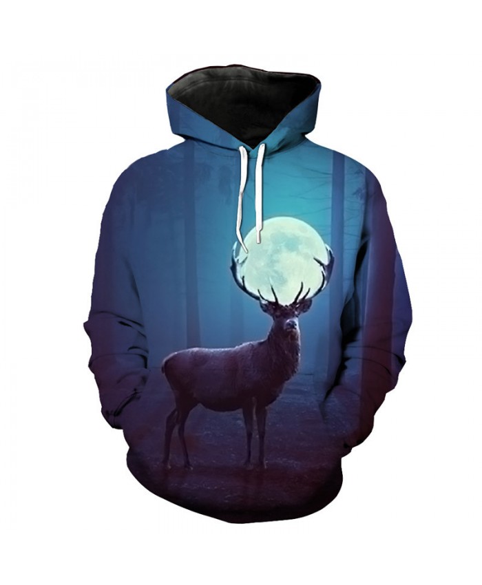Fashion 3D Sweatshirt Moon Reindeer Print Hooded Pullover