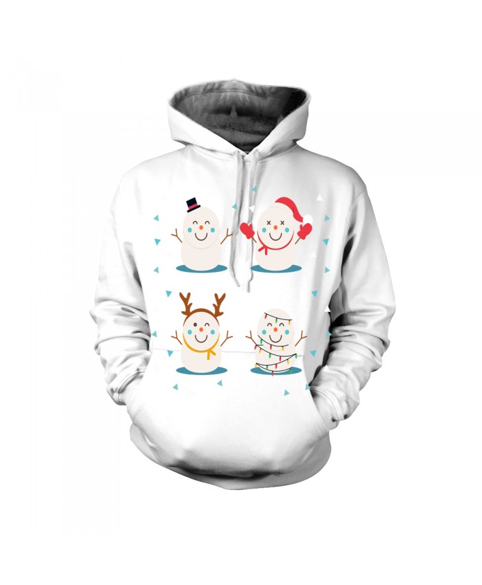 Fashion Christmas Hoodie Sweatshirt Christmas Funny Four lovely snowmen at Christmas 3D Casual Hoodie Clothing