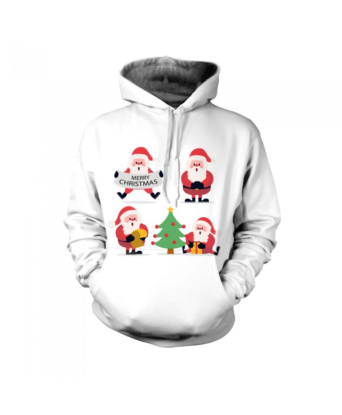 Fashion Christmas Hoodie Sweatshirt Christmas Funny The design of four Santa Claus and a Christmas tree 3D Casual Hoodie Clothing