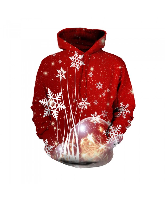 Fashion Christmas Hoodie Sweatshirt Female Christmas Funny Christmas balloon and snowflake red pattern 3D Casual Hoodie Clothing