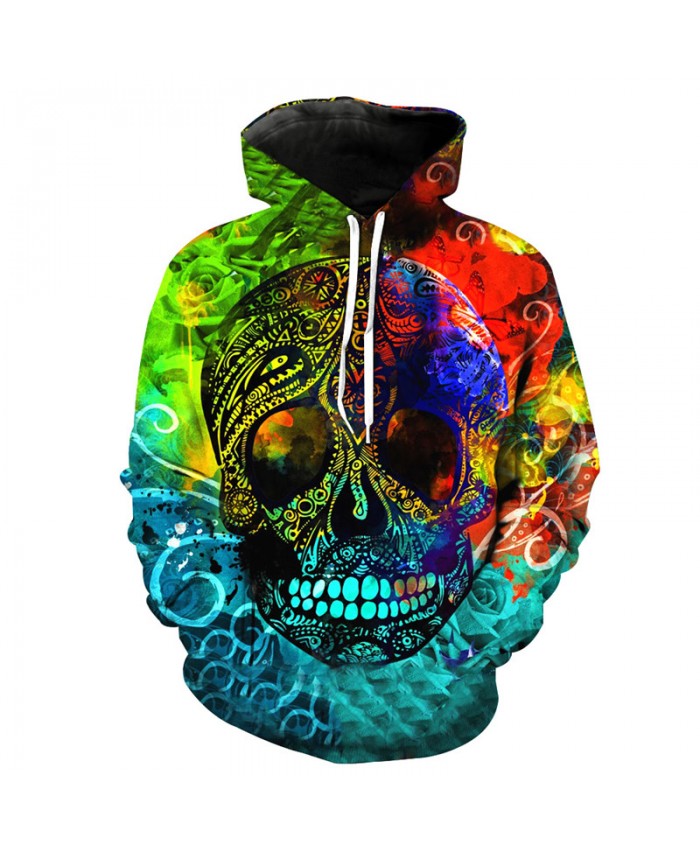 Fashion Flowers Hoodie Rainbow Skull Neutral Hooded Sweatshirt Pullover Tracksuit Pullover Hooded Sweatshirt