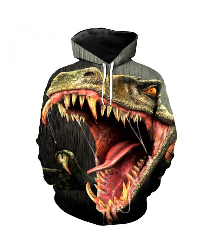 Fashion Funny Horror Big Mouth Dinosaur Print Sportswear Men Women Street Hooded Sweatshirt