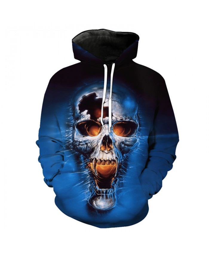 Fashion Men's Hooded Sweatshirt Howling Skull Print Blue Sweatshirt Tracksuit Pullover Hooded Sweatshirt