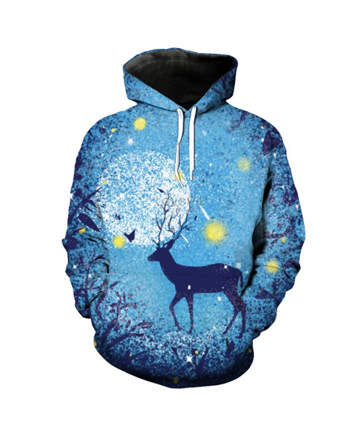Fashion Men Women Hoodie 3D Doodle Deer Print Sweatshirt
