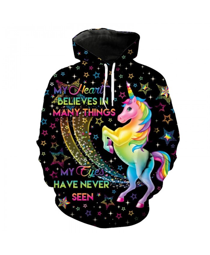 Fashion Rainbow Unicorn Print Cool Hooded Sweatshirt Cute Sportswear