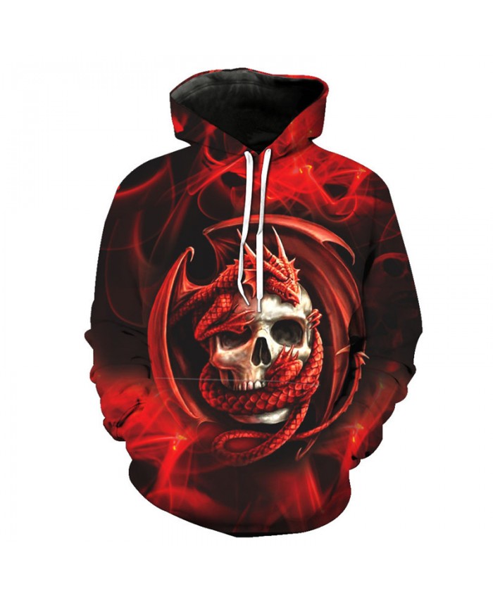 Fashion Red Hooded Dragon Skull Printed Hip-hop Street Clothing Pullover Tracksuit Pullover Hooded Sweatshirt