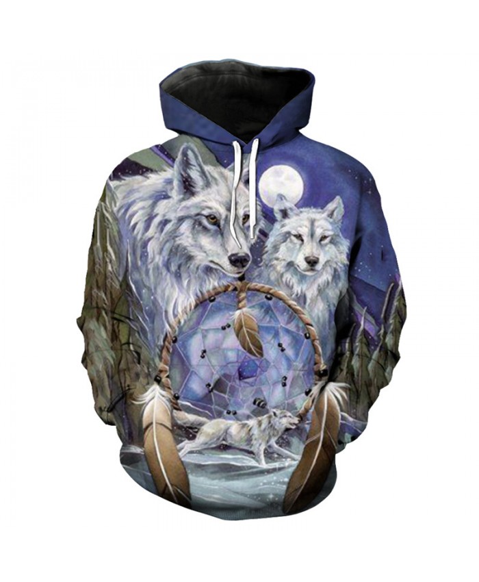 Fashion Wolf Hoodie Purple Star Feather Wolf Print Cool 3D Hooded Pullover Sportswear Men Women Casual Pullover Sportswear
