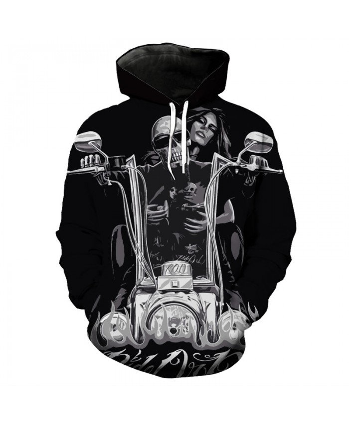 Fashion hooded sweatshirt motorcycle beauty skull print cool black hoodie Tracksuit Pullover Hooded Sweatshirt