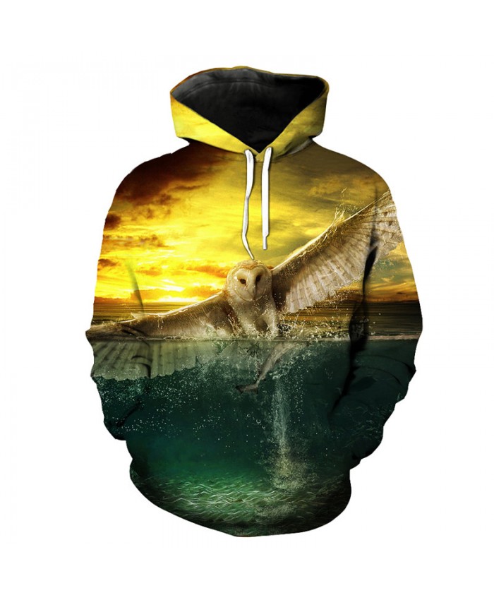 Fashion hoodie fish eagle catch fish print cool hooded pullover streetwear Men Women Casual Pullover Sportswear