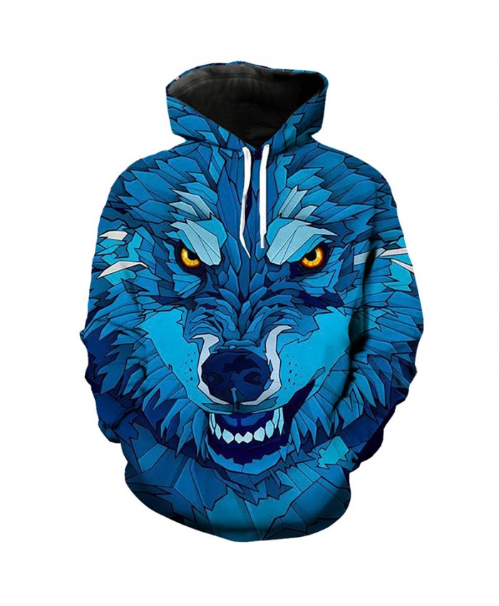 Fashion wolf print 3D blue hooded sweatshirt hip hop pullover streetwear Men Women Casual Pullover Sportswear