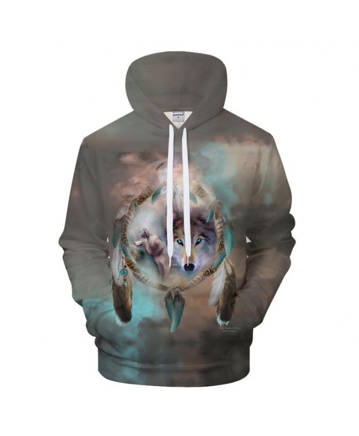 Feather Wolf Men Women Hoodies Print Sweatshirts Casual Hoody 3D Tracksuit Harajuku Coat Hooded Pullover Drop Ship