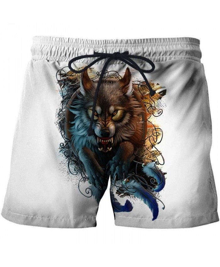 Fierce Wolf 3D Print By Khalia Artist Men Beach Short Casual Cool Men Stone Print Beach Shorts Summer Male Beachwear