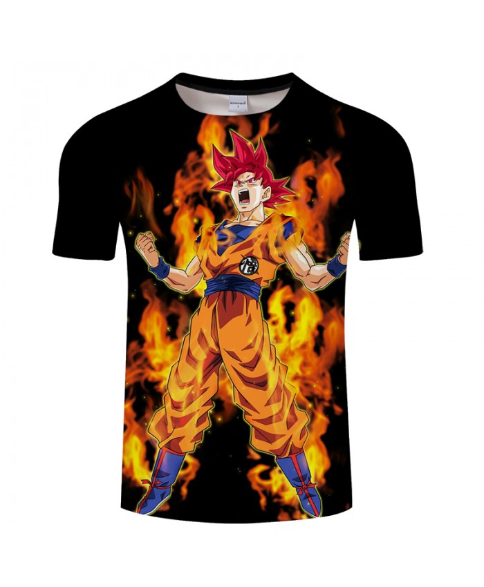 Fire&Goku Digital 3D Print T shirt Men Dragon Ball Summer Casual Short Sleeve Saiyan Top&Tee Tshirt Black Drop Ship