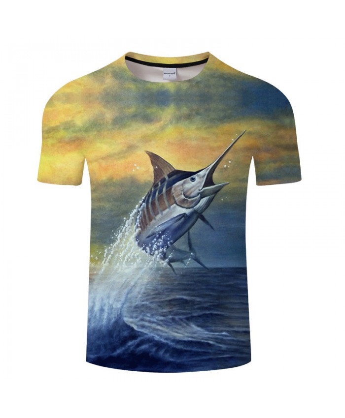 Fish Rushing Out Of The Water 3D Print T Shirt Men tshirt Summer Casual Slim Men tshirt Short Sleeve O-neck Tops&Tee