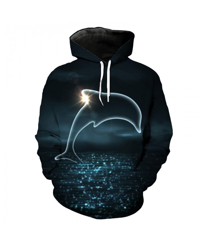 Fish Style Fashion Dolphin Print Cool Hooded Sweatshirt Men Women Pullover Men Women Casual Pullover Sportswear