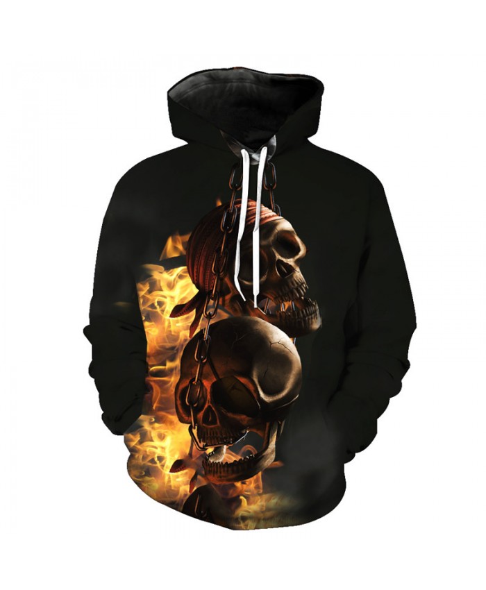 Flame Skull Hoodies New Arrive Chain Skull Black Street Pullover Tracksuit Pullover Hooded Sweatshirt