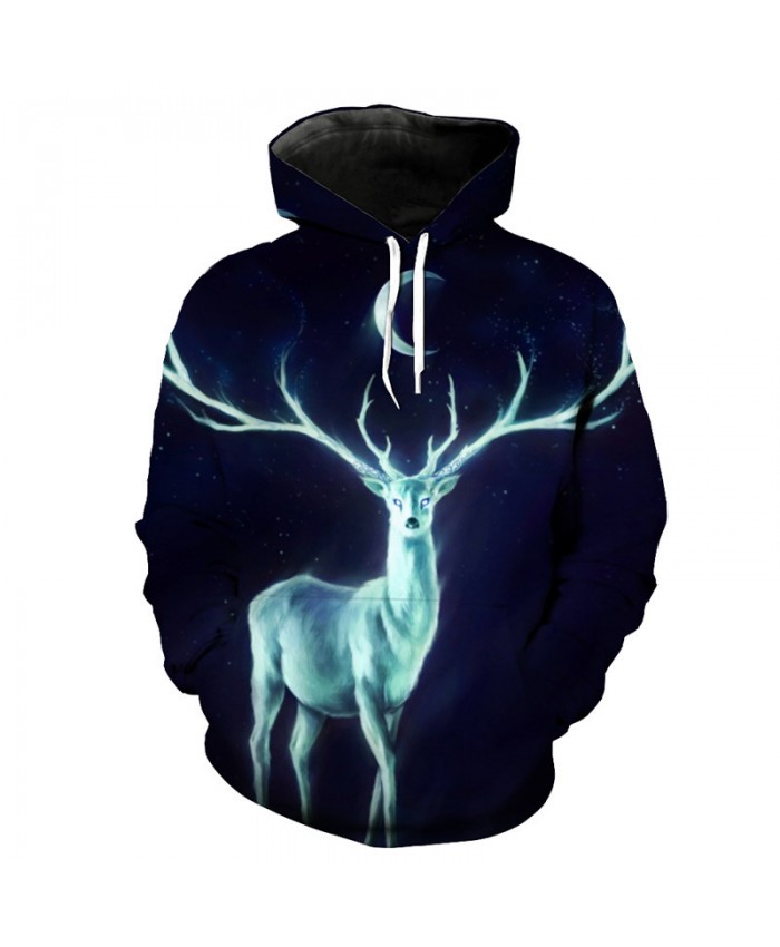 Flame Star Deer Print Fashion 3D Hooded Sweatshirt Cool Pullover