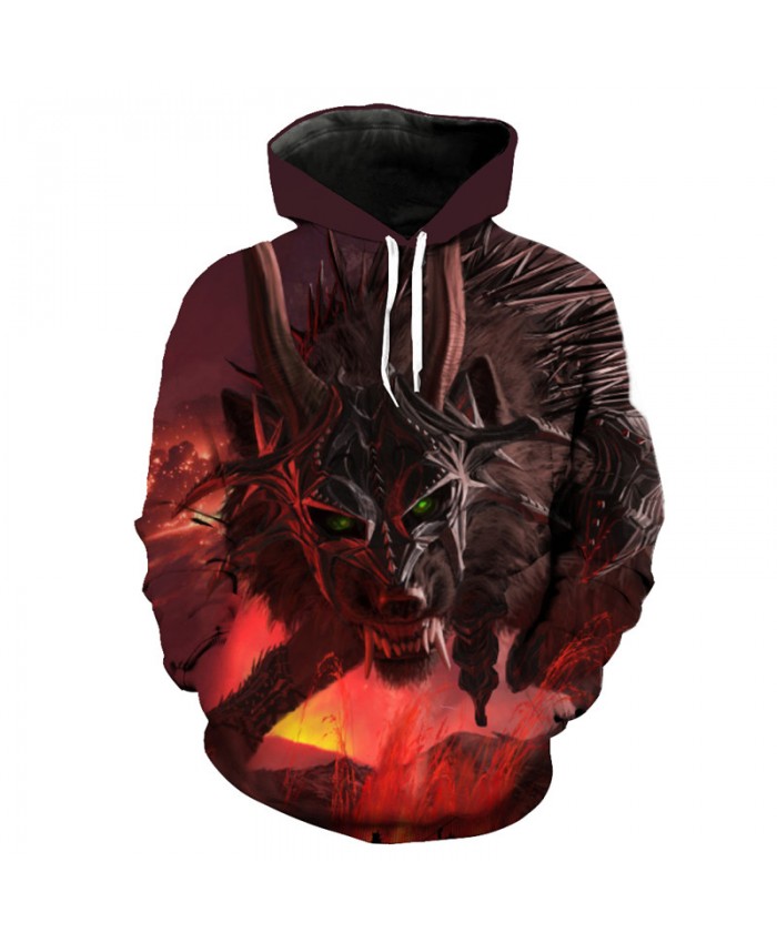 Flame Warrior Wolf Hooded Sweatshirt Fashion Pullover Men Pullover Men Women Casual Pullover Sportswear