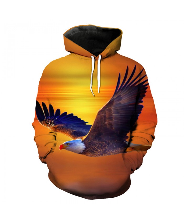 Flying Eagle Print Fashion Yellow Hooded Sportswear Pullover Casual Hoodie Autumn Tracksuit Pullover Hooded Sweatshirt